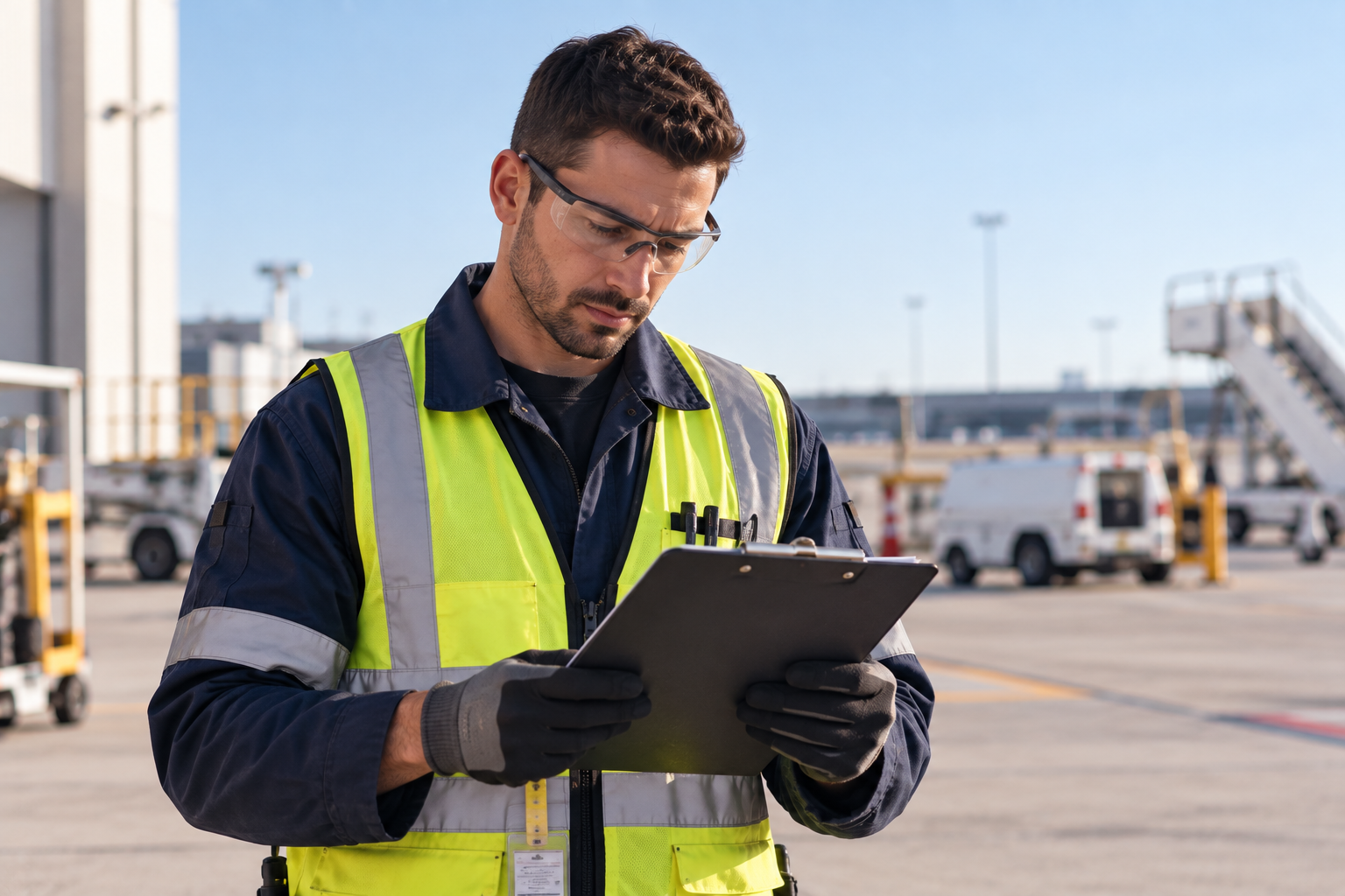 Technician reading a maintenance manual