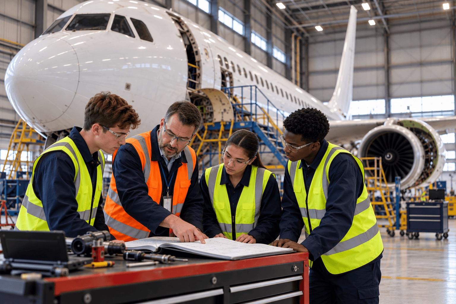 Aircraft maintenance instructors delivering practical training